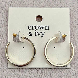 Crown & Ivy Gold-Tone and Red Hoop Earrings